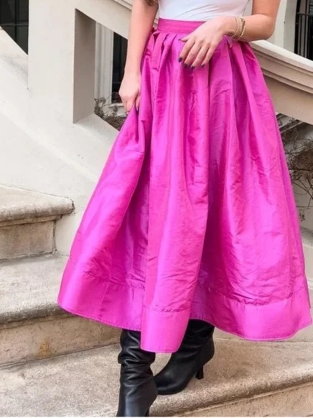 Free People Emilia Full A-Line Pleated Midi Skirt Fuchsia Pink Medium Romantic